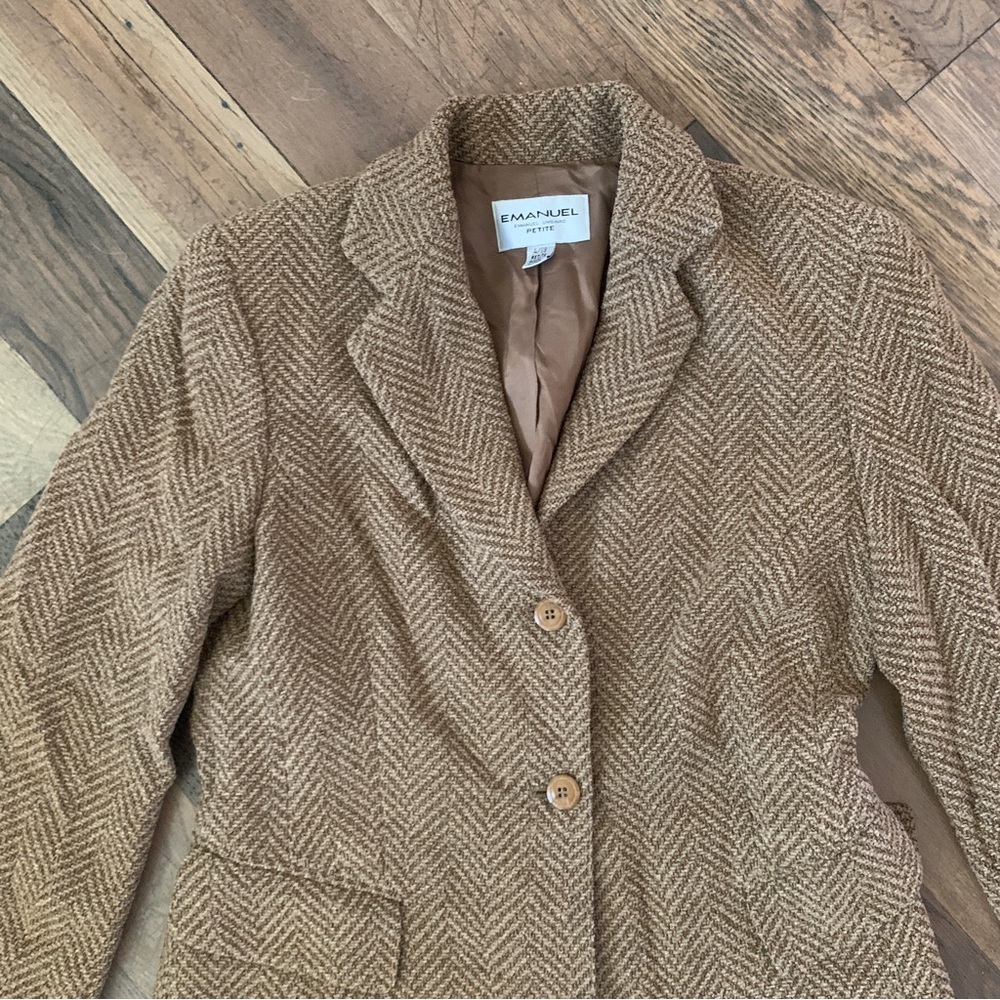 Emanuel Ungaro Vintage Designer Tan Wool Blazer Petite Size 4 - Picture 4 of 13